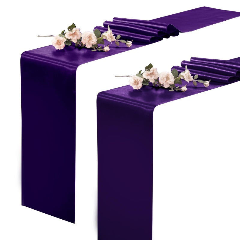 KKJIAF 2 Pack Purple Table Runners 12 x 108 Inch, Rectangular Smooth Satin Silk Table Runner for Wedding, Banquet, Birthday Party Decoration - Image 1