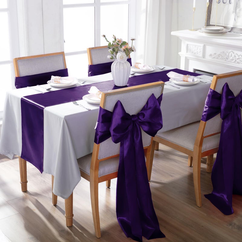 KKJIAF 2 Pack Purple Table Runners 12 x 108 Inch, Rectangular Smooth Satin Silk Table Runner for Wedding, Banquet, Birthday Party Decoration - Image 3