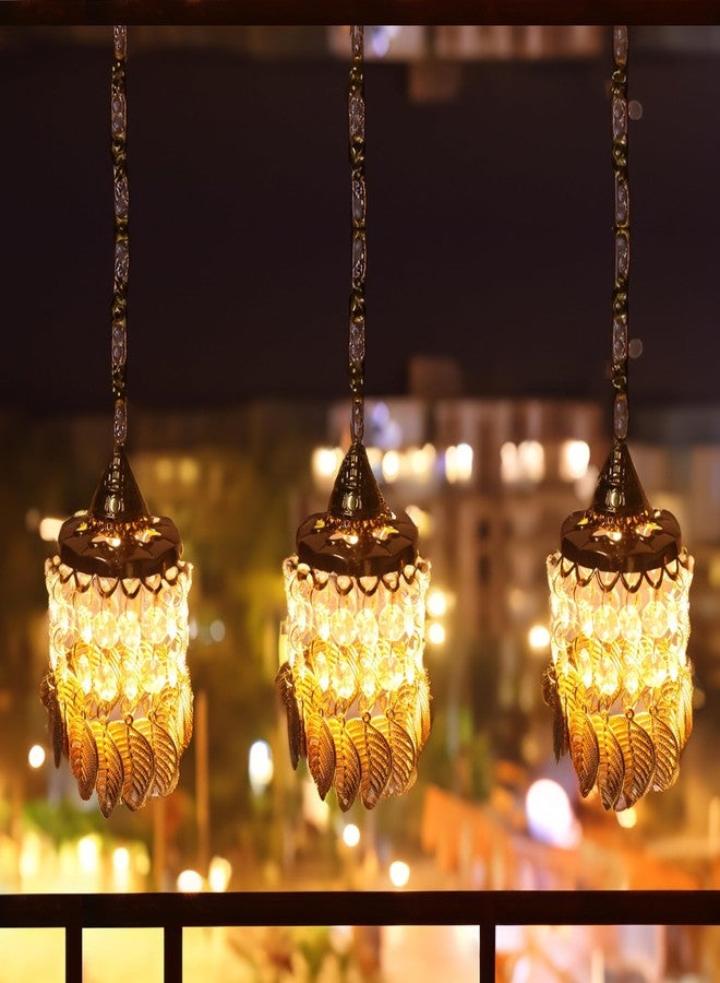 Nabhya Combo Of 3 Hanging Jhumar LED Warm White Color Light For Main Door & Window in Golden Body for Decoration, Festival, Party and Religious Place Diwali, Holi (Small Round Flower, Pack Of 3) - Image 1