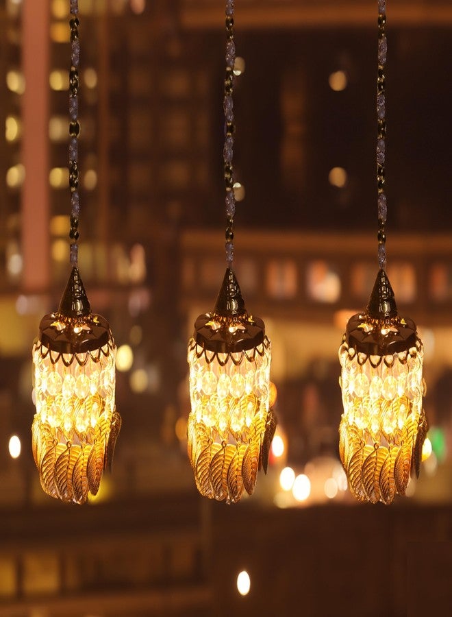 Nabhya Combo Of 3 Hanging Jhumar LED Warm White Color Light For Main Door & Window in Golden Body for Decoration, Festival, Party and Religious Place Diwali, Holi (Small Round Flower, Pack Of 3) - Image 3