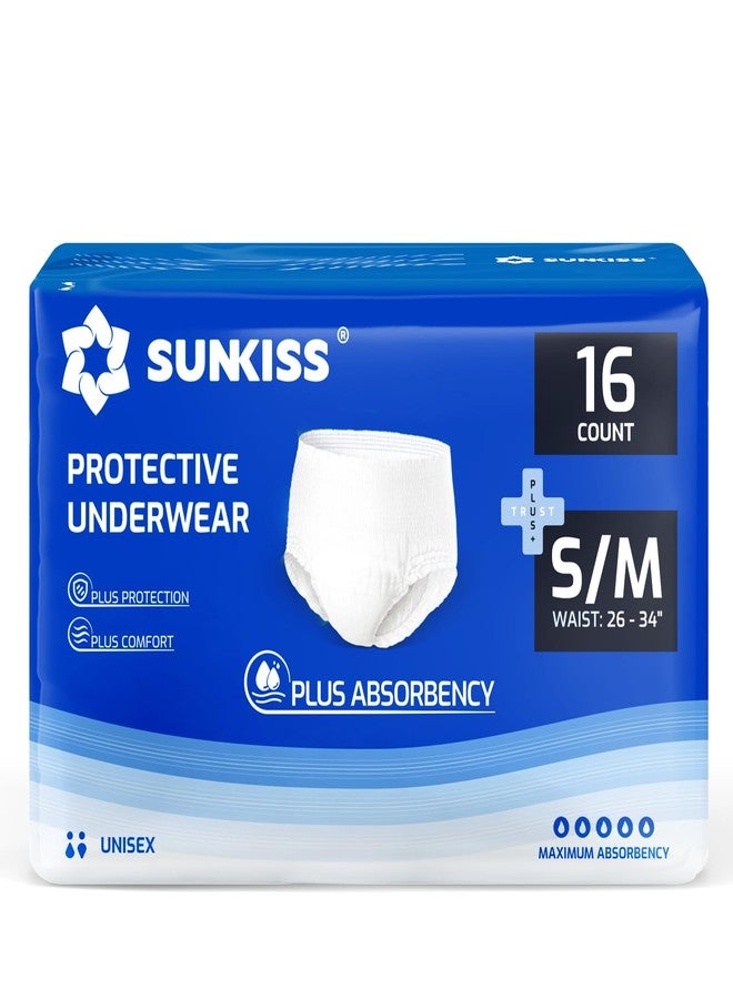 SUNKISS TrustPlus Unisex Incontinence Disposable Underwear, Heavy Absorbency, Barrier Leak Protection, Odor Control, 16 Count, Small/Medium - Image 1