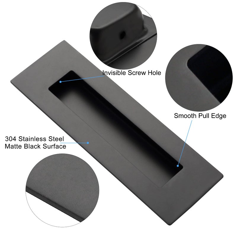Malimali 6 Inch Recessed Finger Flush Pulls For Pocket Door Closet Door  Sliding Barn Door Handle  Matte Black Stainless Steel Rectangular Door Pulls Hardware(2 Pack) - Image 3