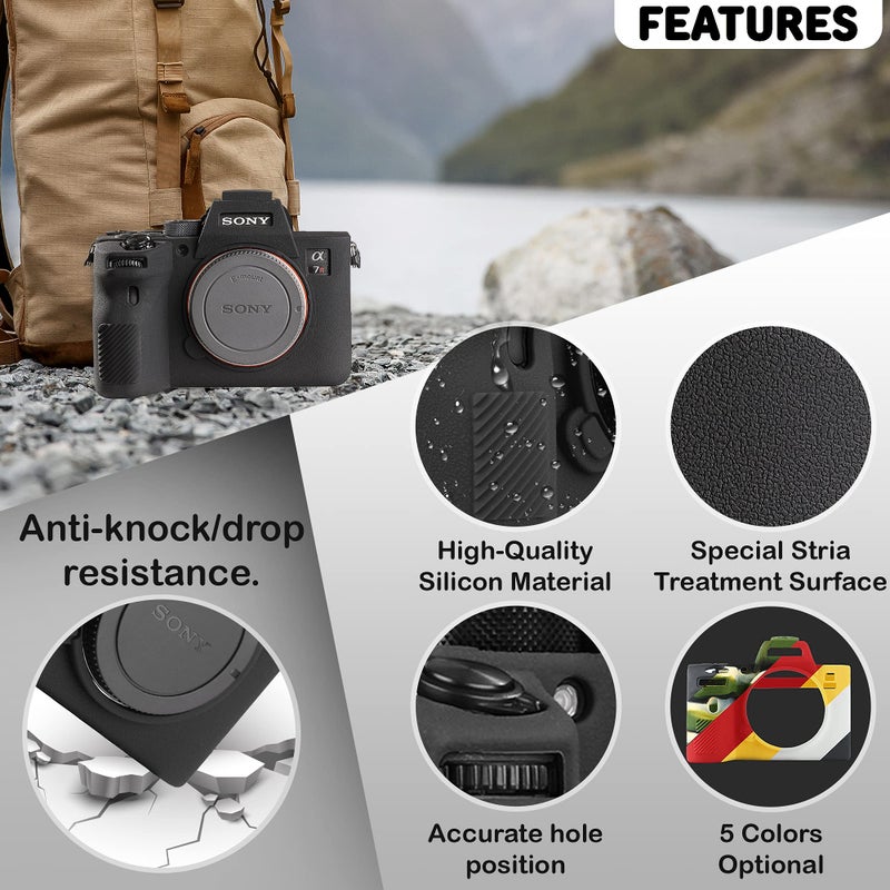 STSEETOP Camera Case for Sony A7RIV A7R4 - Protective Silicone DSLR Skin Cover, Detachable Cage, Shockproof, Dustproof (Black) - Image 3