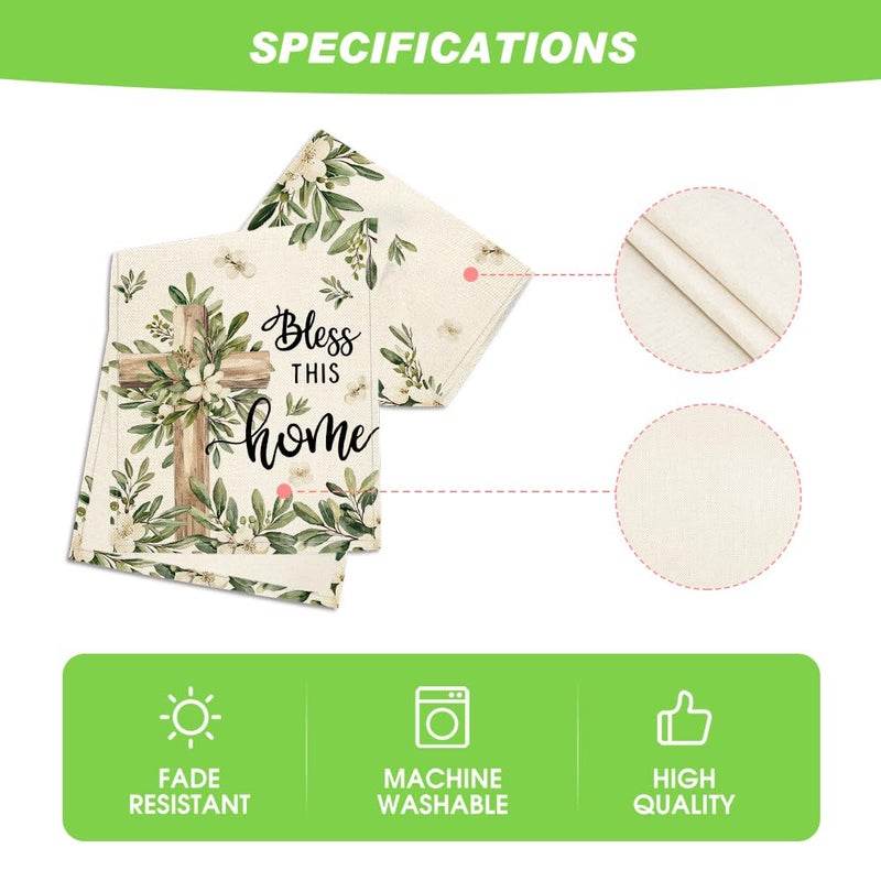 Artoid Mode Cross Olive Leaves Spring Table Runner,Seasonal Summer Easter Kitchen Dining Table Decoration for Home Party Decor 13x72 Inch - Image 5