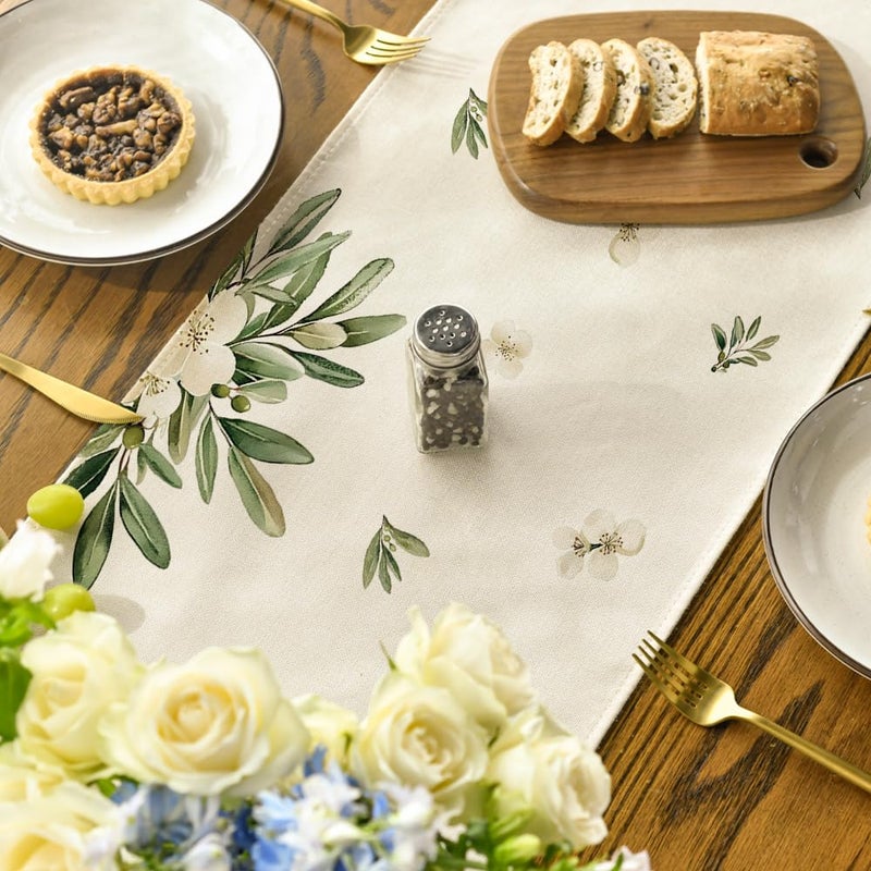 Artoid Mode Cross Olive Leaves Spring Table Runner,Seasonal Summer Easter Kitchen Dining Table Decoration for Home Party Decor 13x72 Inch - Image 4