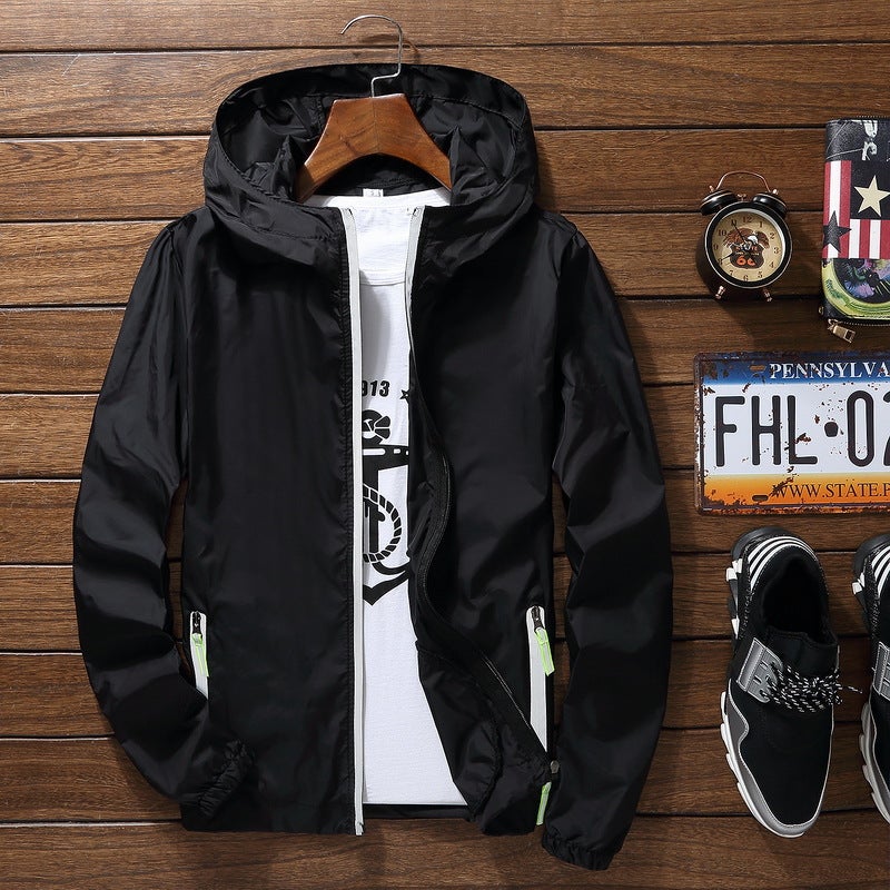 Generic Summer Casual Jacket Mens Oversize Lightweight Couple Windbreaker 615 Black 