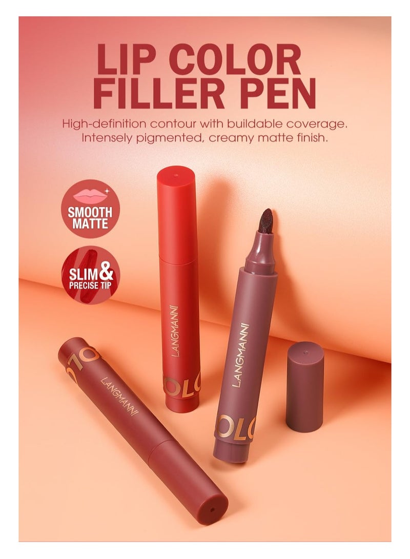 LANGMANNI قلم تحديد الشفاه السائل الفاخر: مقاوم للماء، معزز للألوان، مجموعة أقلام أحمر شفاه تدوم طويلاً (#01) - Image 3