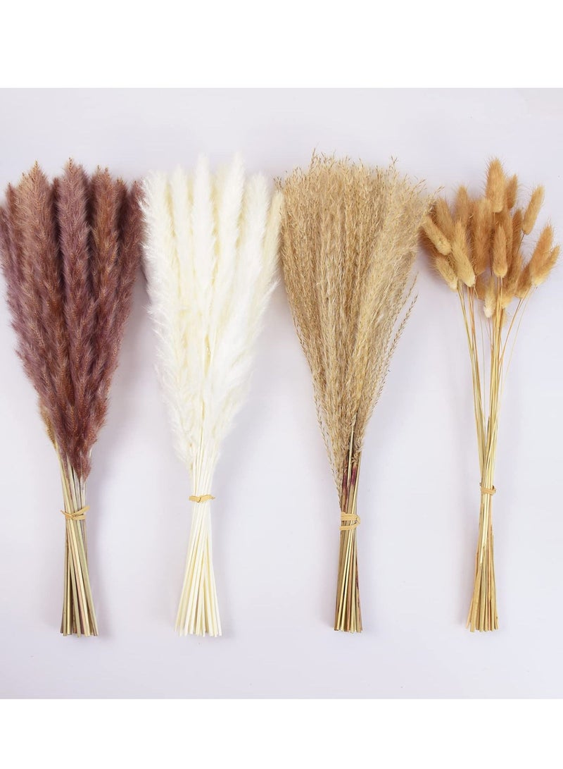 100 Pcs Dried Pampas Grass Decor, Brown and White Pampas Grass, Reed Grass, Rabbit Tail Grass, Boho Home Decor Bouquet, Dried Flowers for Wedding Floral Arrangements Wall Bathroom Decor - Image 1