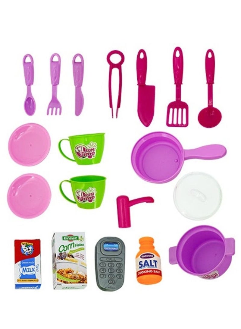 Bohui Kitchen Toys Playset for Kids / Children Pretend Play Toys Pot Microwave Oven Tableware Plastic Kitchen Cooking Toy Set with Light & Music for Girls & Boys and 19 other Accessories - Image 4