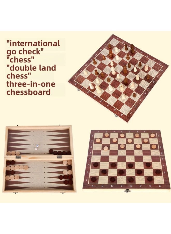 Wooden Chess Backgammon Checkers Three-in-One Portable Folded Wooden Box Set