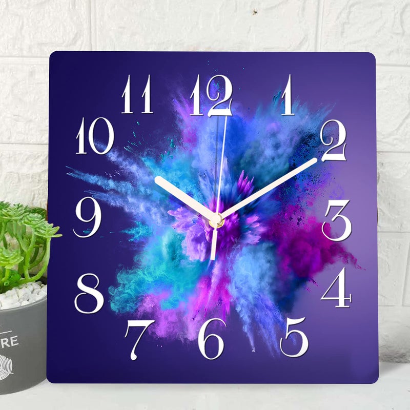 Wooden Wall Clock Silent NonTicking Purple Blue Pink Gradient Color Abstract Watercolor Wooden Square Rustic Coastal Wall Clock Decor for Home Kitchen Living Room Office Battery Operated12 Inch