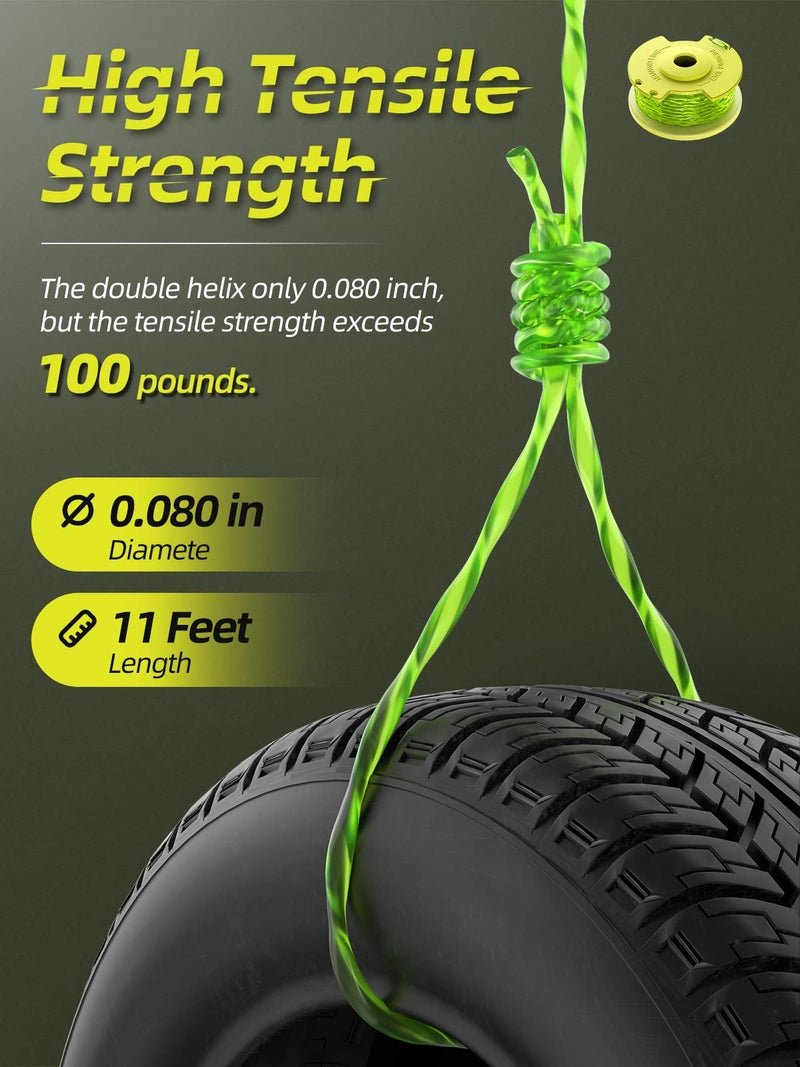 YWTESCH Trimmer String for Ryobi One Plus+ AC80RL3,11 FT/0.080-Inch，Spool Replacement Compatible with Ryobi 18v, 24v, and 40v Cordless Trimmers (9 Pack Trimmer Line & 2 Pack Trimmer Cap) - Image 4