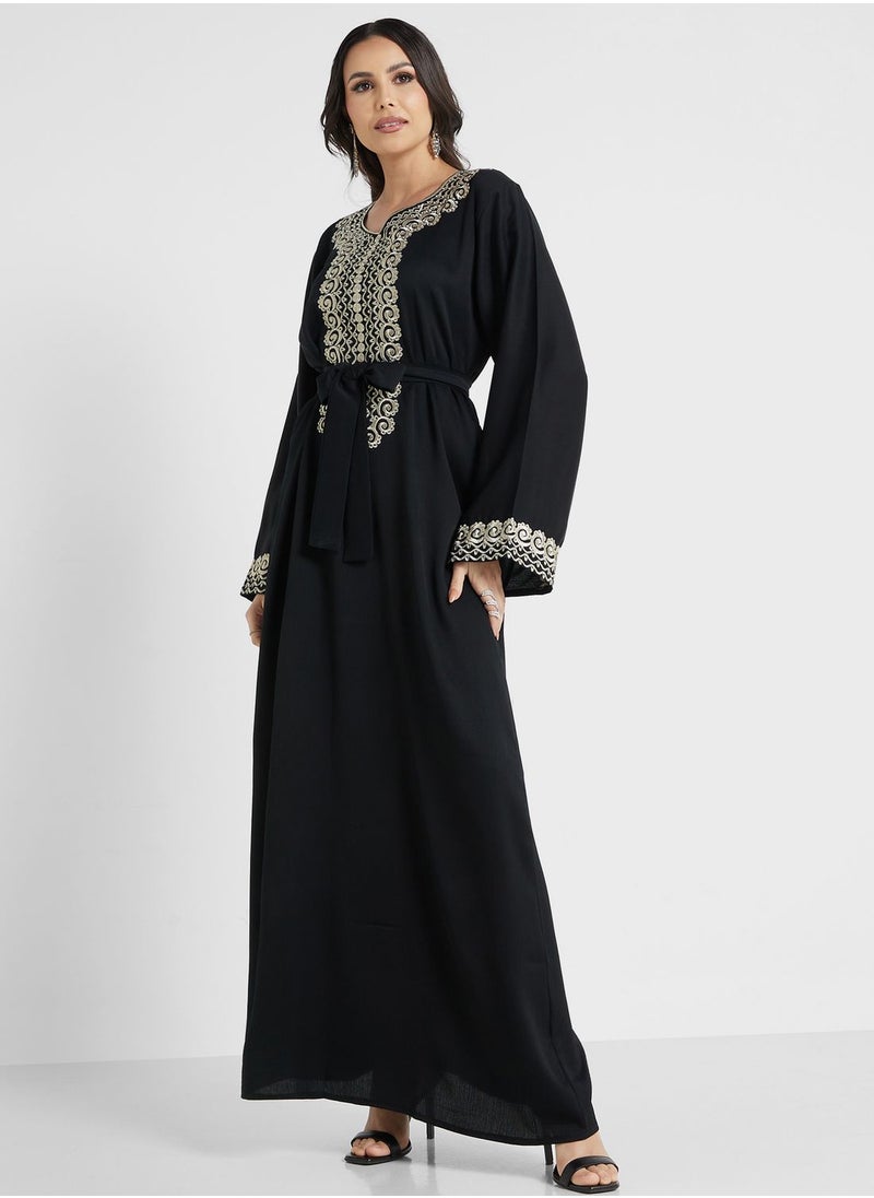 hayas closet - Embroidered Belted Jalabiya - Image 1
