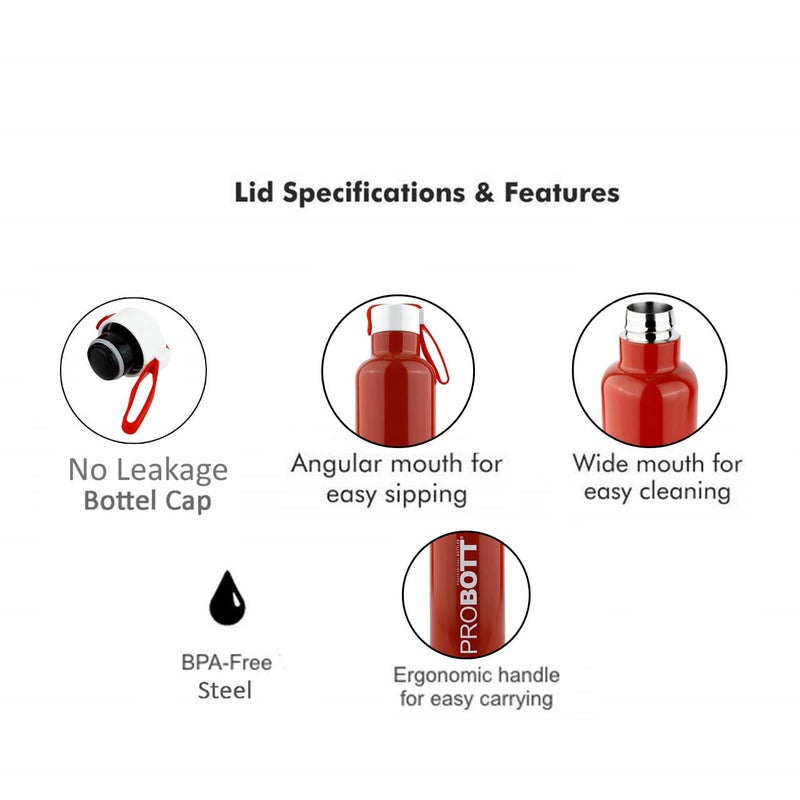 PROBOTT Probott Bang Water Bottle Stainless Steel Water Bottles Vacuum Insulated Flask Bottles 600 ml Orange Hot and Cold Easy to Carry Rust Leak Proof Tea Coffee Office Gym Travel  - Image 5