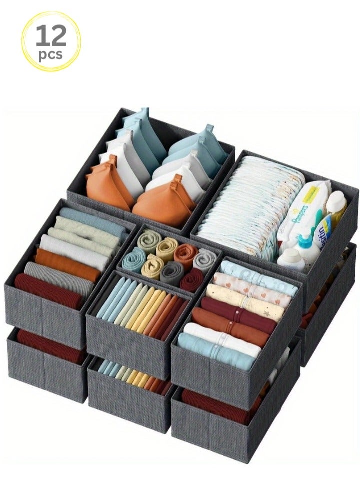 Drawer Organizer Underwear Storage Boxes 12 Pack Wardrobe Organizer Drawer Organizer Foldable Closet Organizers Space Saving Drawer Divider Organizer for Bra Socks Underwear Scarf Baby Clothes - Image 1