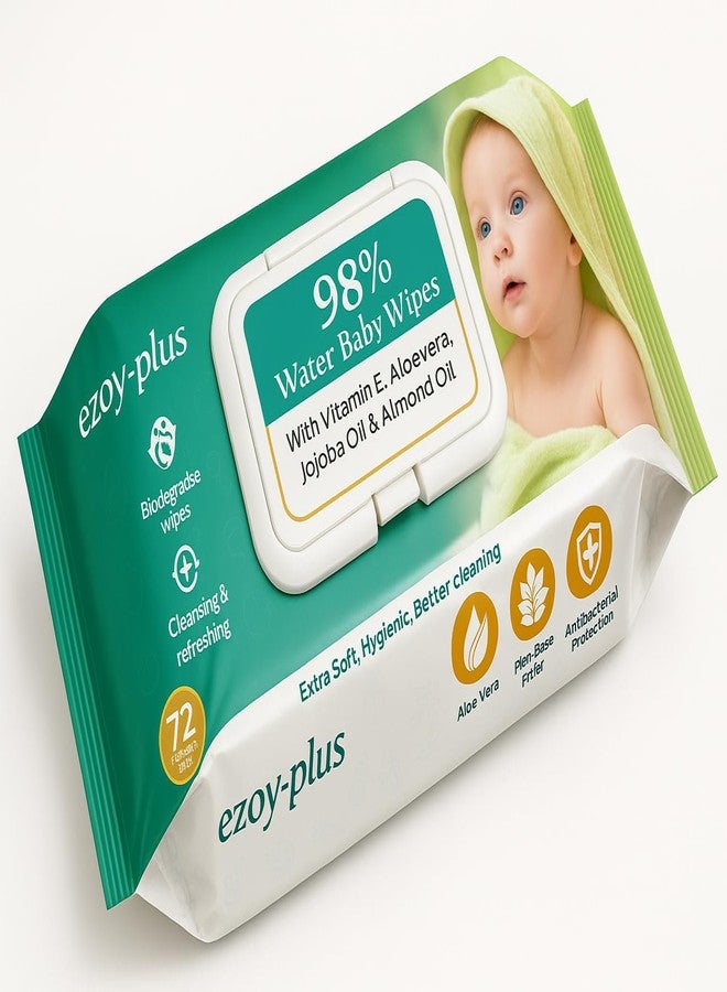 EZOYPLUS Baby Wipes, 288 Pieces Pack of 4, 99% Water Based, With Vitamin E and Aloe Vera, Extra Soft for Newborn - Image 2