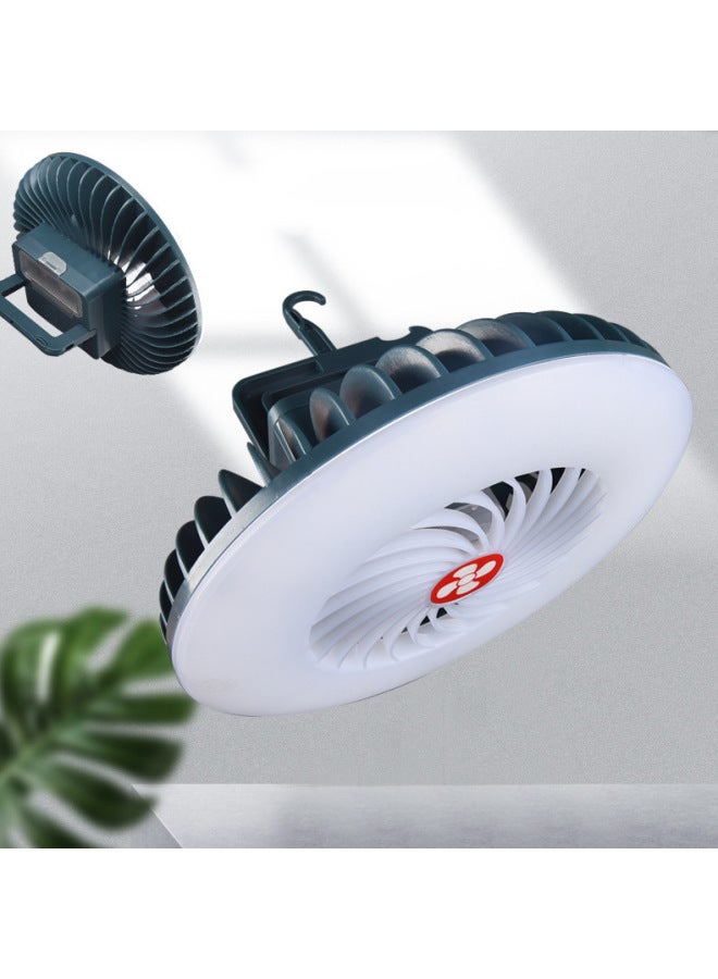 Loquat Outdoor Fan Light USB Rechargeable Outdoor Lighting With Light Camping Electric Fan Portable Camping Hanging Fan Light-Color:Outdoor Camping Fan Light Black (2400 Mah Battery + Power Bank + Power Su - Image 1