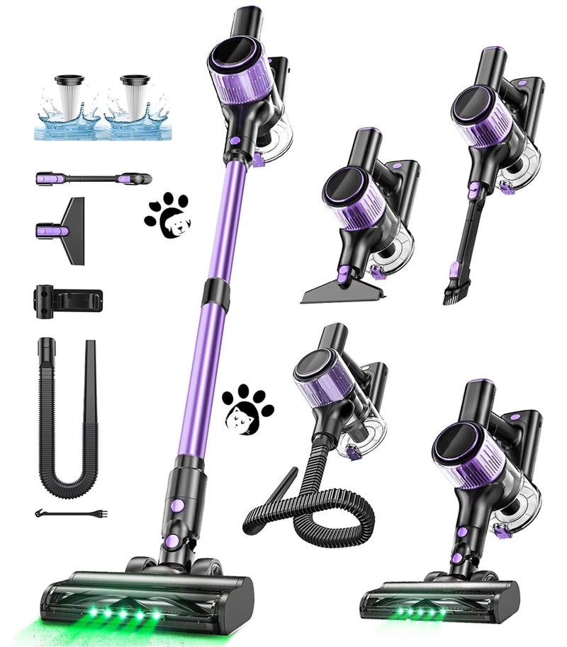 OIRFND Cordless Vacuum Cleaner 10 in 1 Stick Vacuum with Powerful Suction Hose Green LED Light AntiTangle Brush Lightweight Rechargeable Vacuum Cleaner for Home Hardwood Floors Carpets