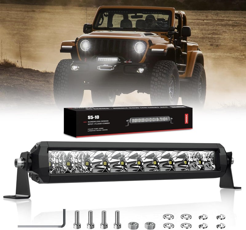 4WDKING 10 Inch LED Light Bar - Screwless Design 50W Off Road Spot Flood Combo - Image 1