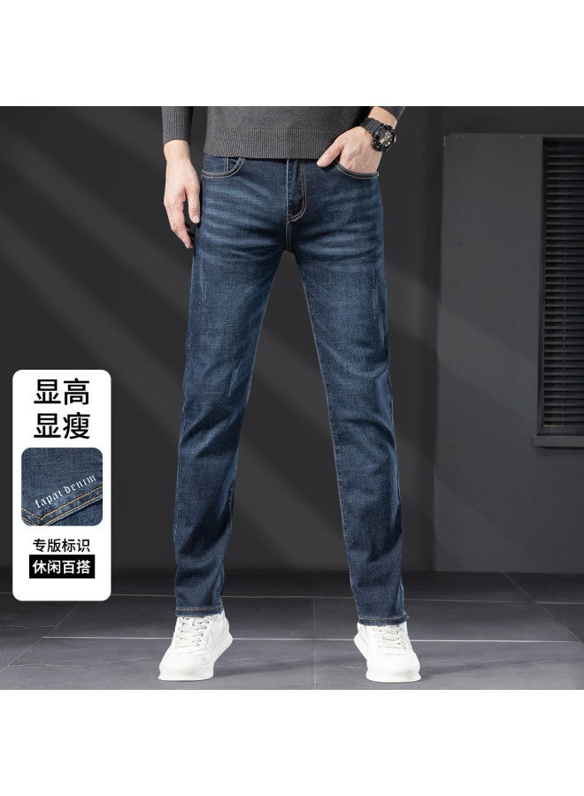 Fapai High-end Autumn/winter Business Stretch Men's Jeans Versatile Minimalist Embroidered Straight-leg Pants Men - Image 2