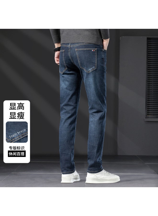 Fapai High-end Autumn/winter Business Stretch Men's Jeans Versatile Minimalist Embroidered Straight-leg Pants Men - Image 3