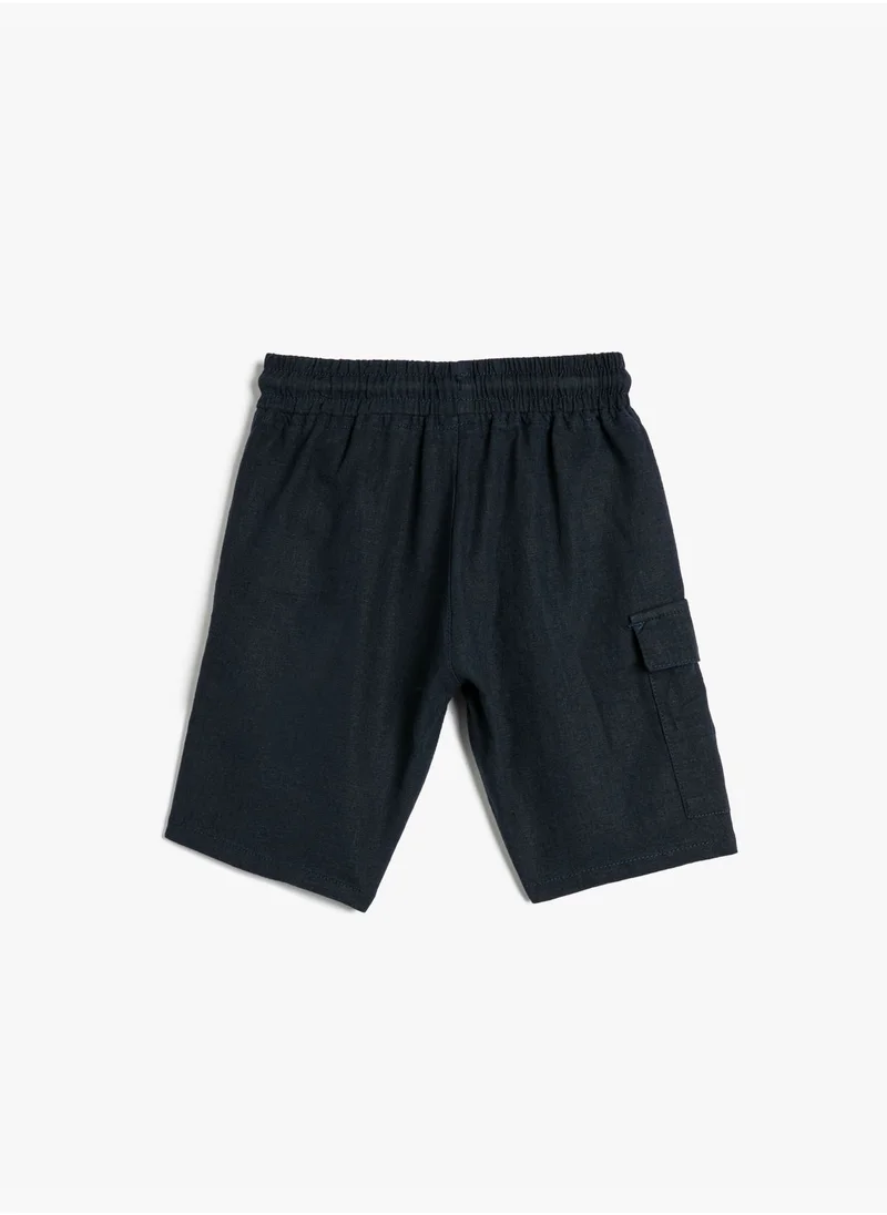 كوتون Linen Shorts Drawstring Pocket Detail