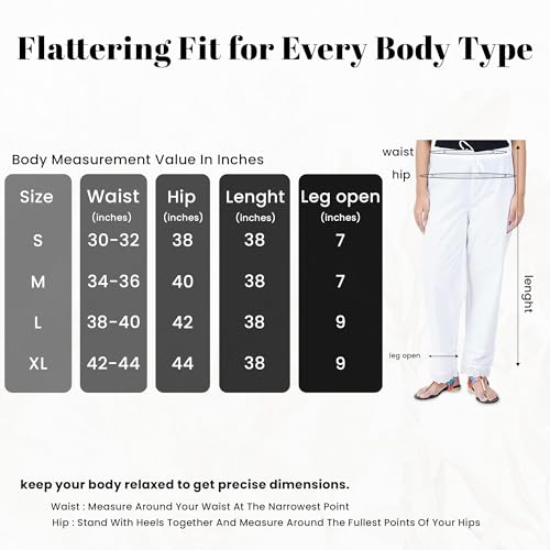Happy Bunny Ethnic Hokaba Work 100% Cotton Pants for Women, Stylish Crafted Trousers with Adjustable Drawstring Comfort for Office, Party, Travel & Outdoor Wear (LG, White) - Image 4