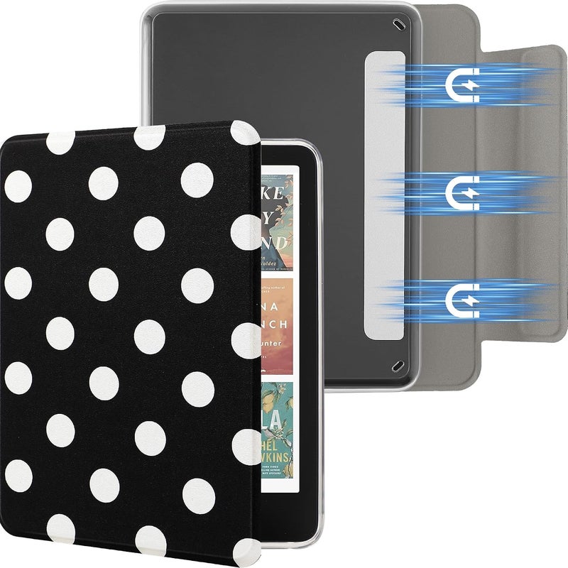 SESENSE Detachable Magnetic Case for 6'' Kindle 2024 and 2022 (11 Generation), Slim PU Shell Cover Case with Auto Wake/Sleep, White Polka Dots - Image 1