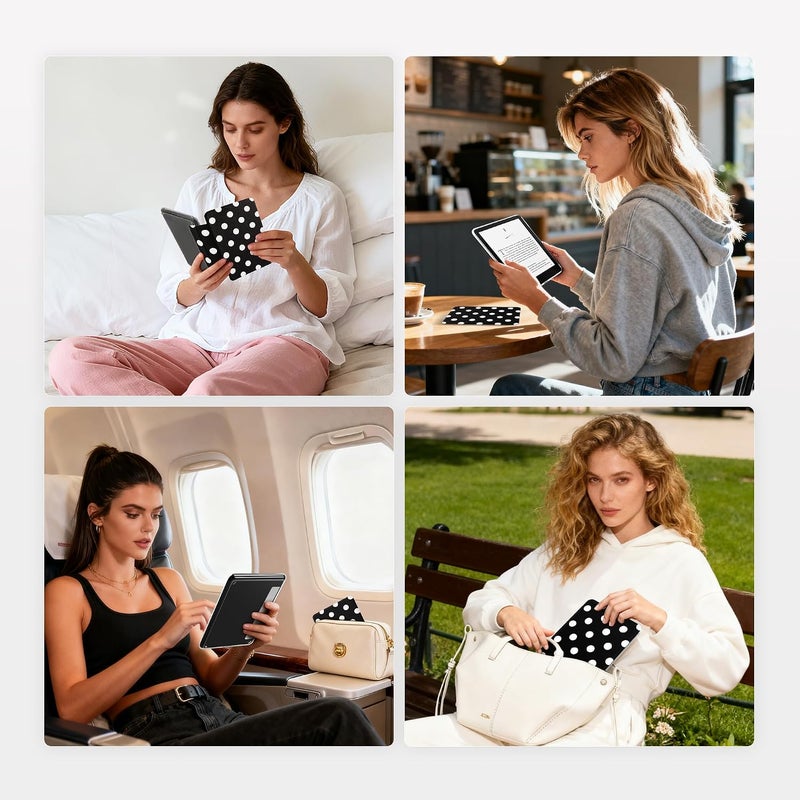 SESENSE Detachable Magnetic Case for 6'' Kindle 2024 and 2022 (11 Generation), Slim PU Shell Cover Case with Auto Wake/Sleep, White Polka Dots - Image 5