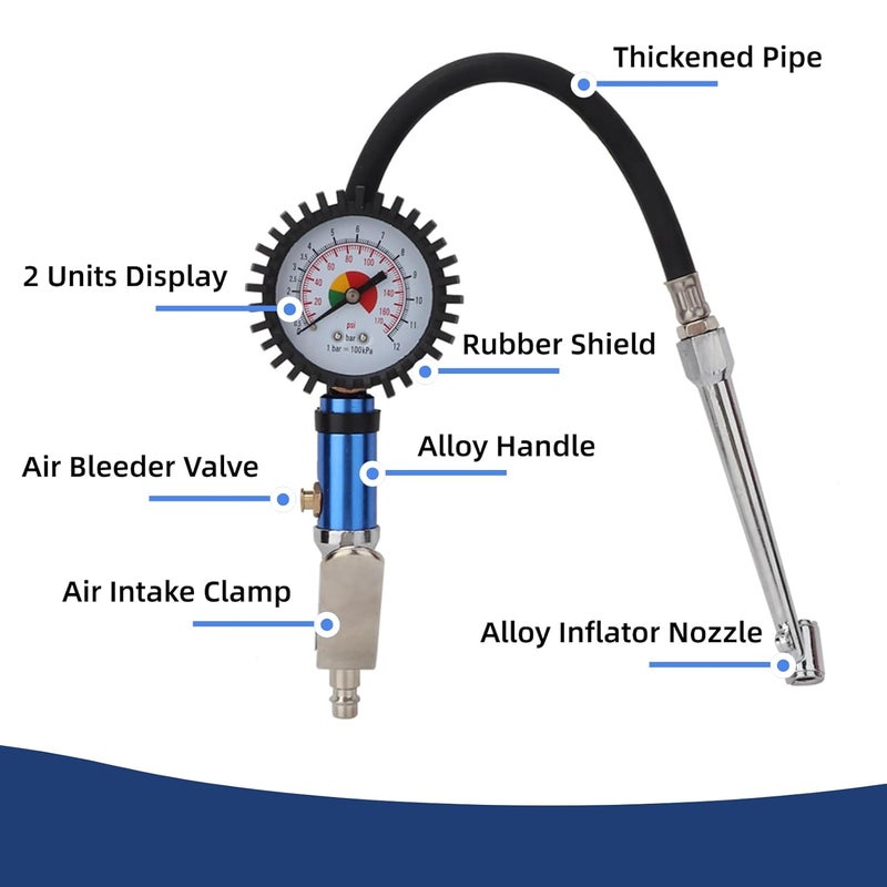 Akozon Tire Inflator with Gauge and Tire Pressure Gun 0-12 Bar - Image 4