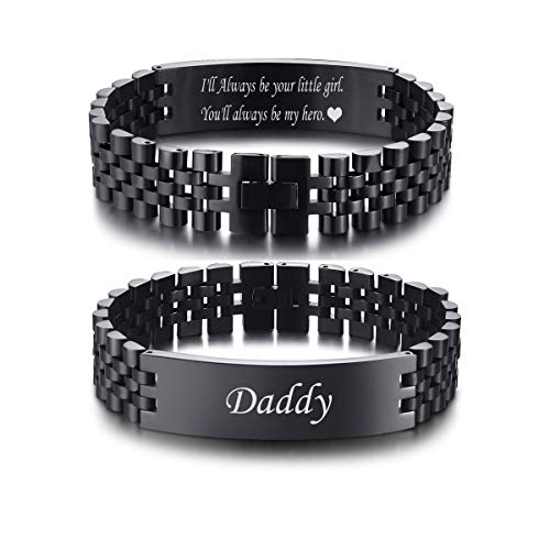 VNOX Father Dad Bracelet for Men - Stainless Steel Link Bracelet Personalized Engraved DAD Jewelry Father Day Birthday Gift for Men DAD Father from Daughter - Image 1