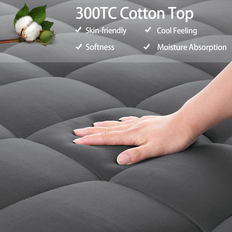 EASELAND California King Mattress Pad Pillow Top Mattress Cover Quilted Fitted Mattress Protector Long Cotton Top 8-21" Deep Pocket Cooling Mattress Topper (72x84 Inches, Dark Grey) - Image 4