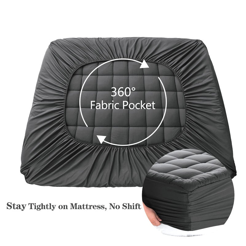 EASELAND California King Mattress Pad Pillow Top Mattress Cover Quilted Fitted Mattress Protector Long Cotton Top 8-21" Deep Pocket Cooling Mattress Topper (72x84 Inches, Dark Grey) - Image 5