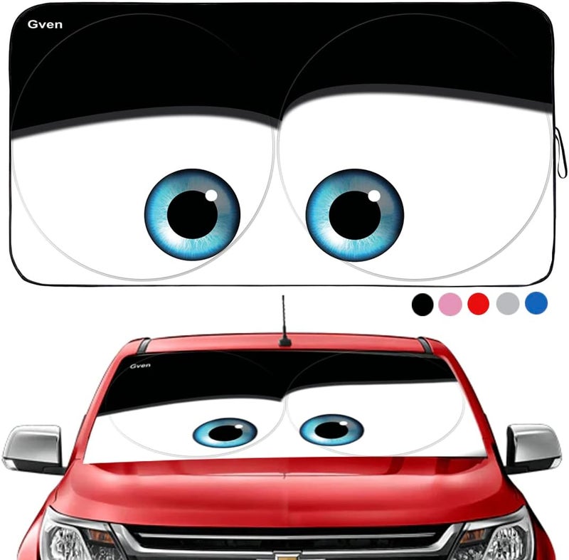 Güvenç Gven Windshield Shade, Car Sun Shade for Front Windshield Funny Car Eyes Sunshades Sun Visor Protector Blocks UV Rays Foldable 210T Keep Your Vehicle Cool (Eyes-Black, Large) - Image 1