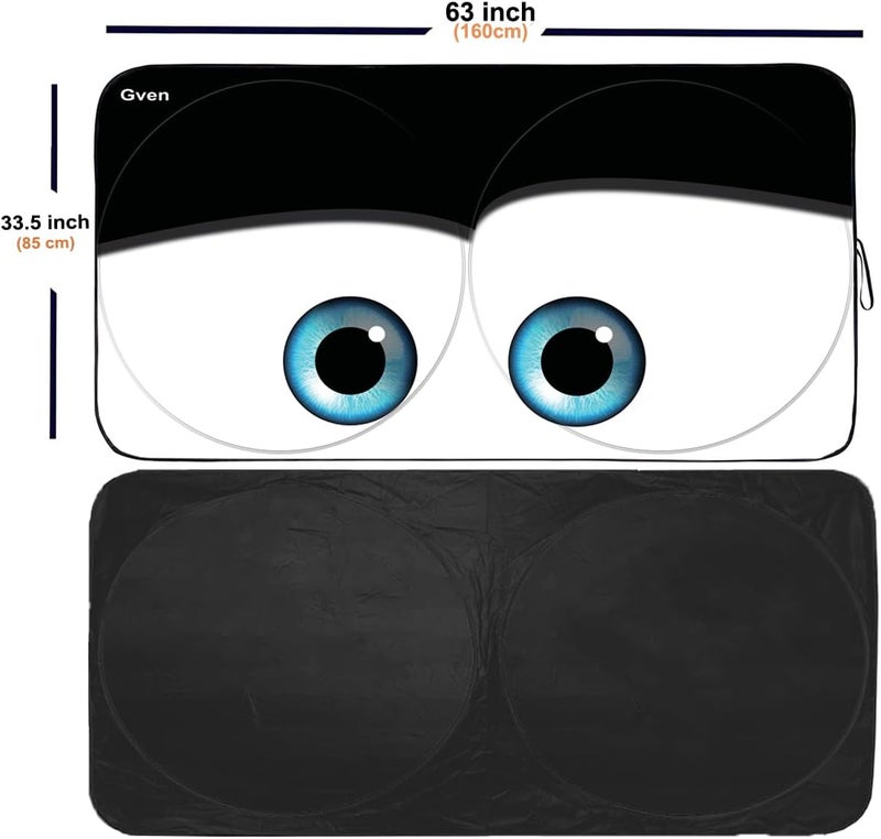 Güvenç Gven Windshield Shade, Car Sun Shade for Front Windshield Funny Car Eyes Sunshades Sun Visor Protector Blocks UV Rays Foldable 210T Keep Your Vehicle Cool (Eyes-Black, Large) - Image 2
