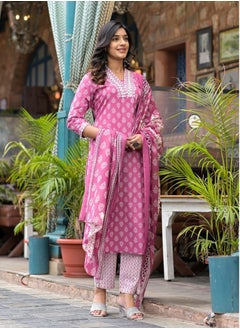 PRIYA’S PANACHE Premium Cotton Printed Kurta Set for Women | Indian Dress for Women | Traditional Dress Salwar Kameez Kurti Pant Dupatta Set | Ready to Wear Ethnic Kurta Set  - Image 3