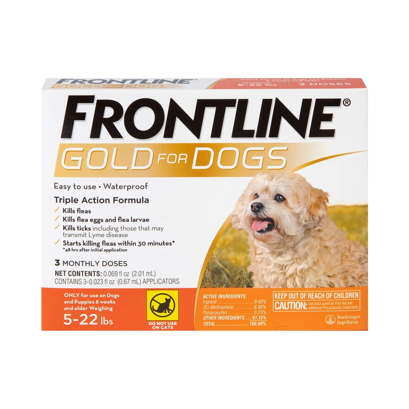 FRONTLINE Gold Flea & Tick Treatment for Small Dogs Up to 5 to 22 lbs., Pack of 3 - Image 1