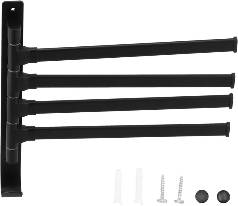Rotating Towel Rack 4 Poles Foldable Wall Mounted Space Aluminum Matte Black for Bathroom Kitchen Balcony Hotel - Image 1