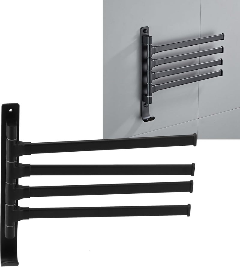 Rotating Towel Rack 4 Poles Foldable Wall Mounted Space Aluminum Matte Black for Bathroom Kitchen Balcony Hotel - Image 4