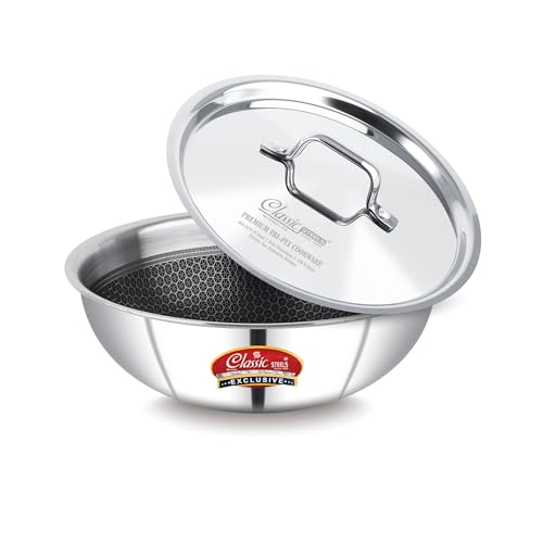 Classic Steels Hexa Comb Triply Stainless Steel Tasla with Steel Lid - 1 LTR (18cm) | Induction & Gas Compatible | Durable, Rust-Free | Healthy Oil-Free Cooking | | 2.5mm Thickness - Image 1