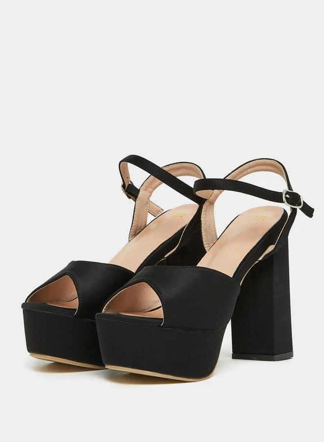 Styli Solid Ankle Strap Block Heel Sandals