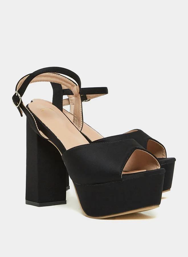 Styli Solid Ankle Strap Block Heel Sandals