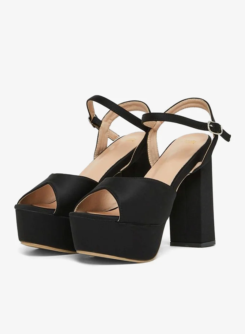 Styli  Solid Ankle Strap Block Heel Sandals for Women | Best Price UAE
