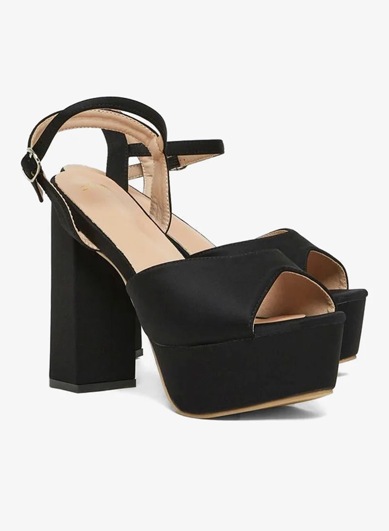 Styli  Solid Ankle Strap Block Heel Sandals for Women | Best Price UAE