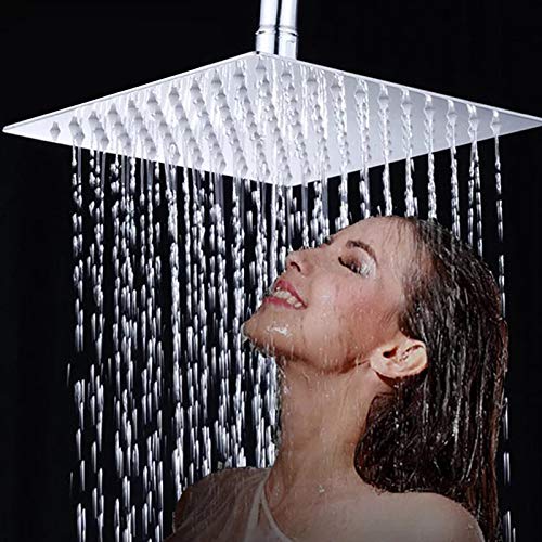 MLD MLD Stainless Steel 12 inch 30 cm overhead rain shower for bathroom Square With 18 inch long steel shower arm Silver, Chrome Finish - Image 1