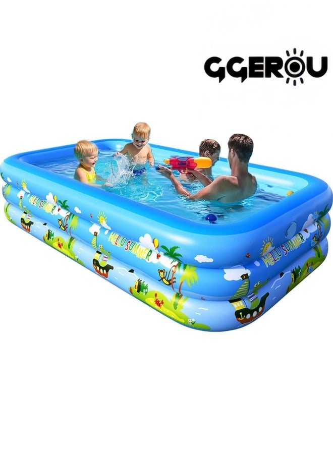 GGEROU Inflatable Swimming Pools,Adult Thickened Family Swimming Pool,Toddler Swimming Pool,Swimming Pool with Built-in Removable Air Pump, 180x130x60cm  - Image 1