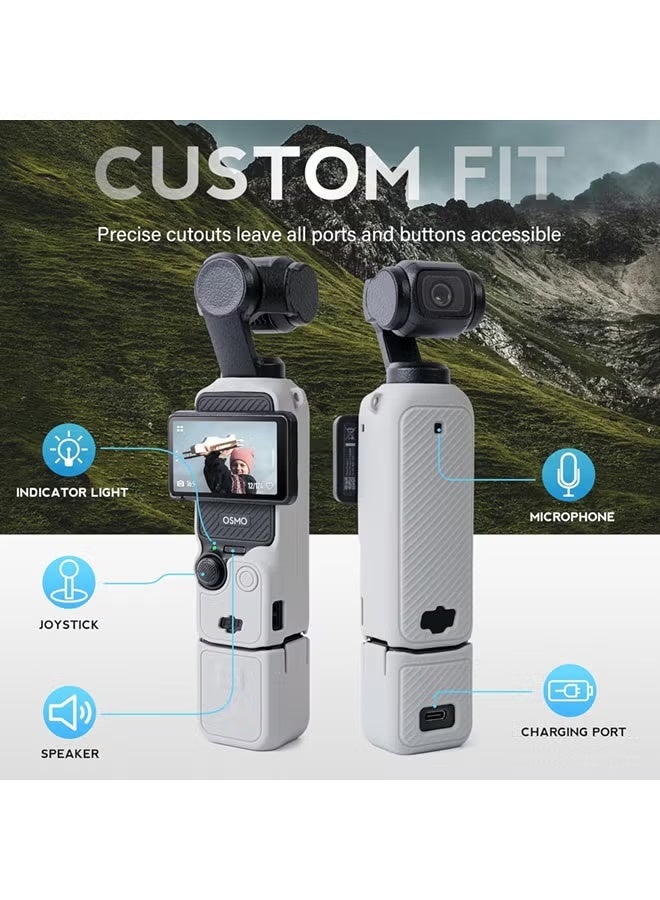 Arabest DJI OSMO Pocket 3 Accessory Kit, Silicone Protective Case Cover, Tempered Glass Screen Protector, Lens Protector (Grey) - Image 4