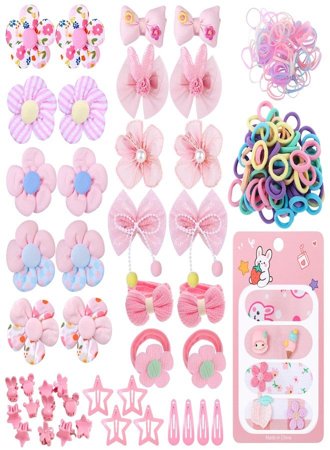 Cherocito 400 Pcs Baby Girls Hair Accessories Set,Baby Girls Hair Ties,Flower Bows Rubber Bands,Hair-friendly Hair Clip,Soft Elastic Hair Bands,Claw Clip(Pink) - Image 1