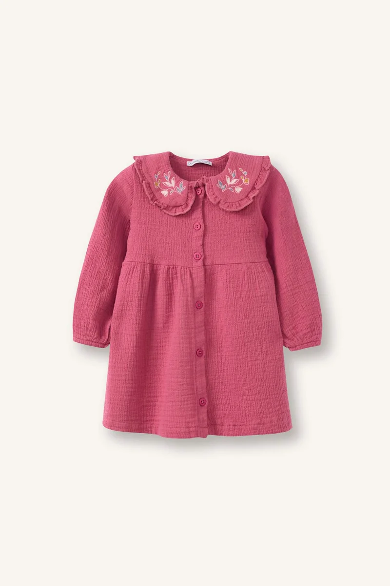 ديفاكتو Baby Girl Floral Long Sleeve Muslin Dress