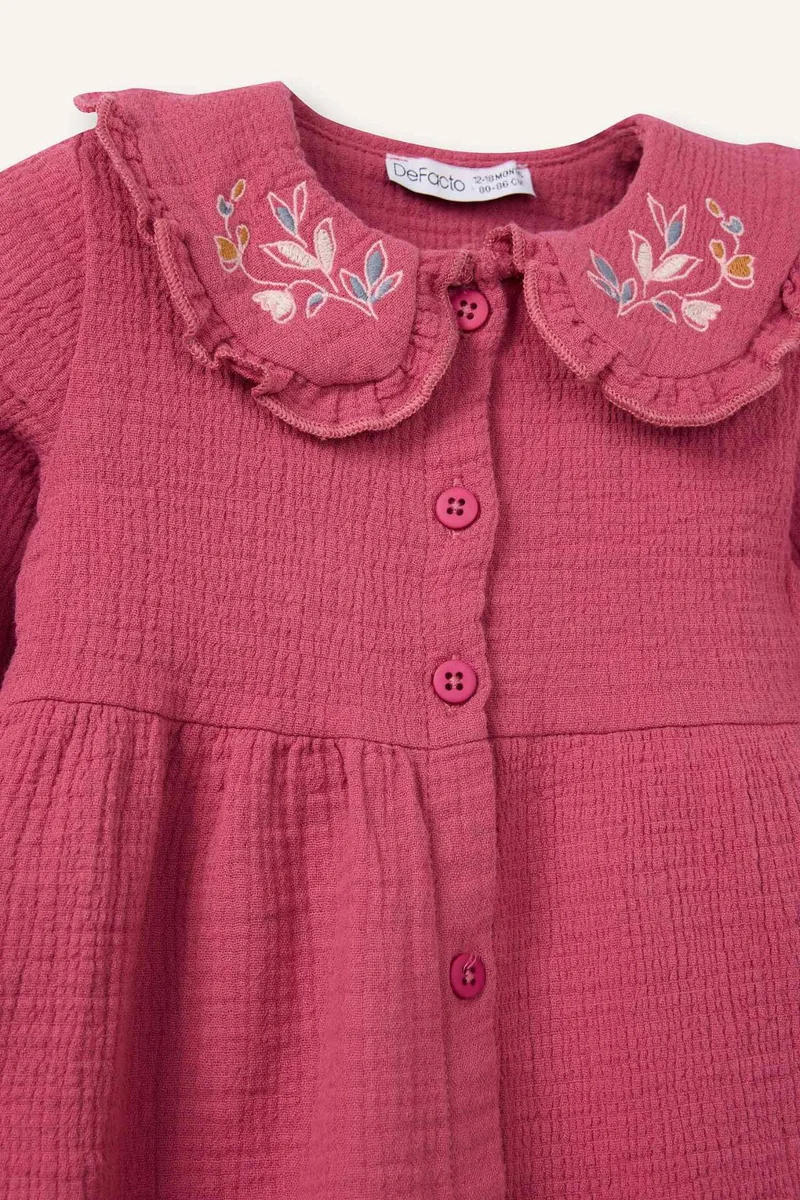 ديفاكتو Baby Girl Floral Long Sleeve Muslin Dress